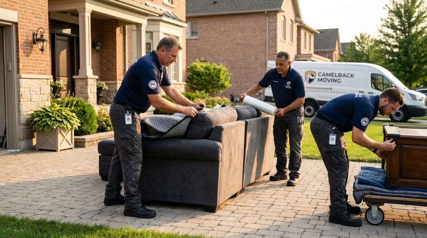 Large estate moving crew wrapping furniture in Columbia, MS