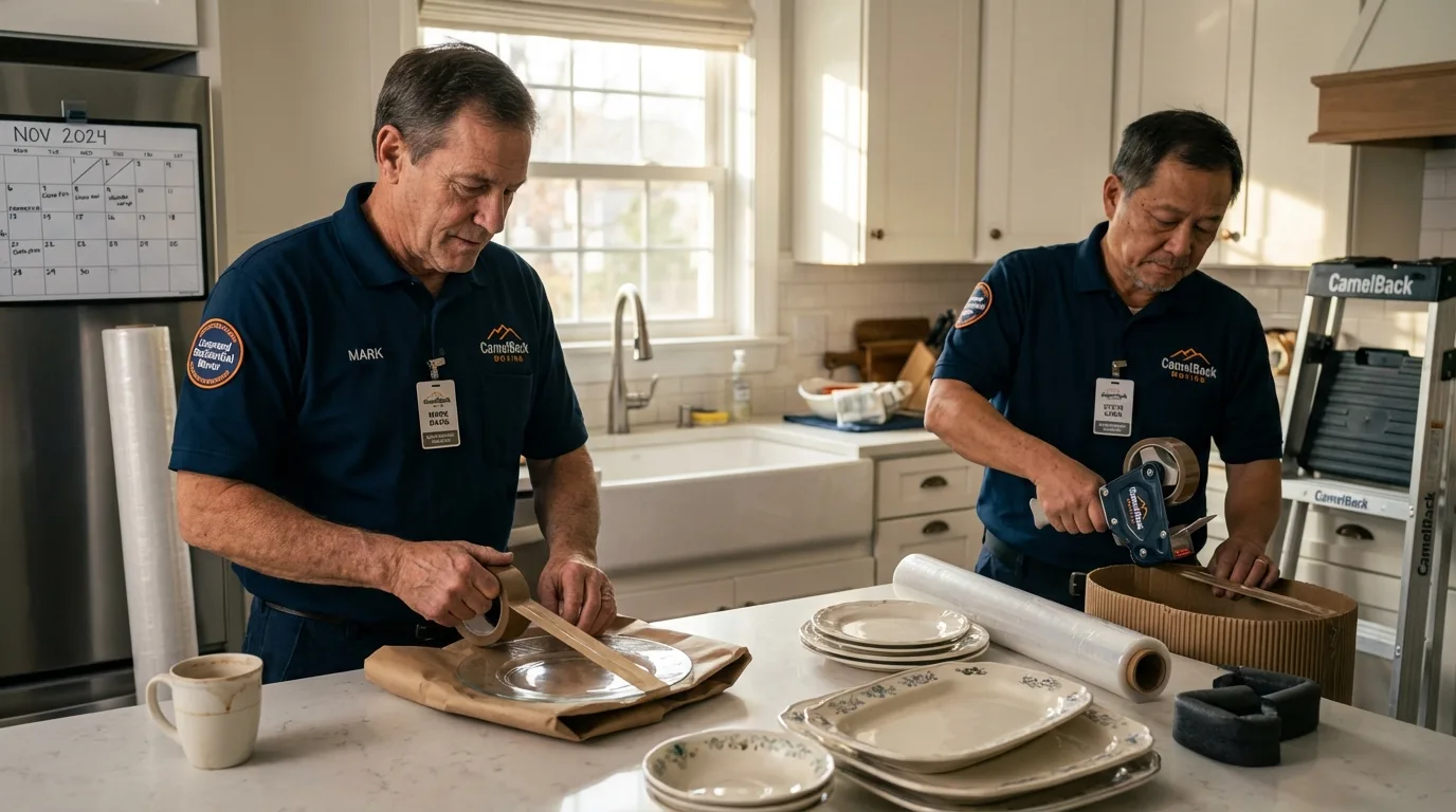 Professional crew packing kitchen dishware in Columbia, MS